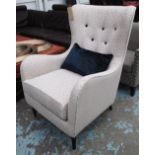 ARMCHAIR, button backed in neutral flora