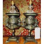 TABLE LAMPS, a pair, urn shaped with gla