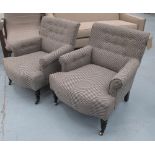 ARMCHAIR, a pair, in herringbone fabric on front castors. (2)