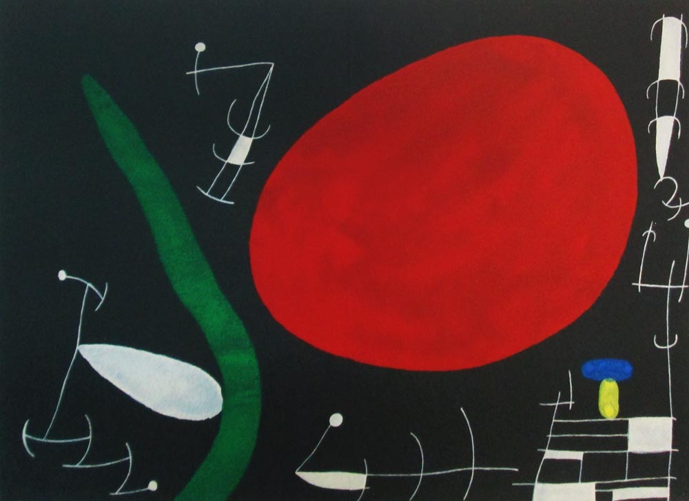 JOAN MIRO, 'Red sun' 1967, lithograph in colours, printed by Maeght, 37.5cm x 55cm, framed.