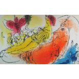 MARC CHAGALL, 'The Accordist' 1957, lithograph in colours, printed by Mourlot, Frères, 22cm x 38cm,