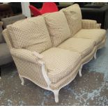 SOFA, Nordic style, three seater, with neutral patterned upholstery and an ornate distressed