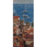 KEN DAVIS, 'Capri', oil on board, 62cm x 27cm, framed.