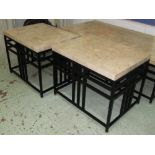 ANDREW MARTIN LOW TABLES, a pair, with metal faux marble design on black metal supports, 65cm x