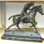 EQUESTRIAN BRONZE, study of a polo player on marble base, 33cm x 31cm H.