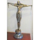 ART DECO STYLE BRONZE, study of a scantily clad dancer, marble socle base, 73cm H.