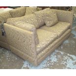 SINCLAIR MELSON KNOLE STYLE SOFA, two seater in gold and beige fabric, 168cm L. (with faults)