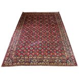 ANTIQUE VERAMIN, 324cm x 214cm, all over floral design on a rouge field within an azure border and