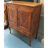 SIDE CABINET, French style, oak, having two shaped panelled doors with single long drawer, on short