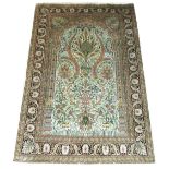 FINE PURE SILK ISPHAHAN DESIGN RUG, 195cm x 120cm, of mihrab pattern with palmettes and scrolling