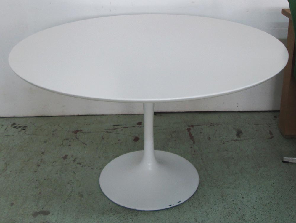 TULIP TABLE, Eero Saarinen style with white top on white metal base, 120cm diam x 72cm H. (with