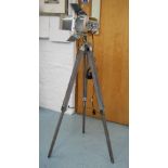 STUDIO LAMP, plated metal on adjustable tripod stand with electric leads and switch, 140cm H.