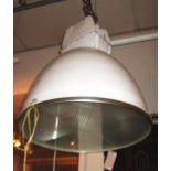 INDUSTRIAL CEILING LIGHT, 20th century, white painted, approximately 60cm diam x 70cm H.