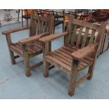 GARDEN CHAIRS, a pair, by Barlow Tyrie, weathered teak, 90cm H x 70cm W x 70cm D.