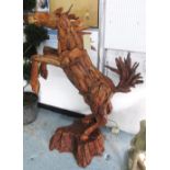 REARING STALLION, reclaimed, carved teak, approximately 150cm H.