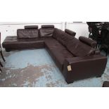 ROCHE BOBOIS CORNER SOFA, with brown leather upholstery, (in two sections), 312cm x 254cm.