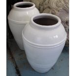 GARDEN POTS, a pair, Grecian style in white glaze, 74cm H.