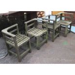 GARDEN CORNER CHAIRS, a set of four, weathered teak, 60cm x 60cm x 65cm H.