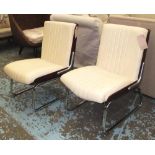 EASY CHAIRS, a pair, Gordon Russell style, in cream on chromed metal supports, 52cm W.