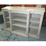 BREAKFRONT BOOKCASE, Regency style grey painted with open shelves (marks) 96cm H x 154cm x 36cm.