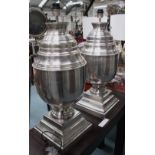 TABLE LAMPS, a pair, urn form in aluminium, 78cm H.