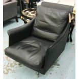 BOSS SWIVEL ARMCHAIR, black leather, 72cm W x 84cm H x 104cm D.