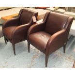 FENDI ARMCHAIRS, a pair, of brown leather, bear Fendi plaque, 62cm W x 74cm D x 84cm H.