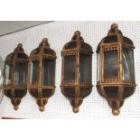 WALL STORM LANTERNS, a set of four, in distressed gold finish, 72cm H.