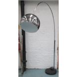 ARCO STYLE LAMP, in chromed metal finish with circular weighted base, 207cm H.