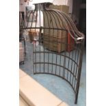 GAZEBO, metal framed of demi lune railed form with domed top, 197cm H x 164cm x 82cm.