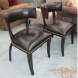 RALPH LAUREN DINING CHAIRS, a set of six, in black leather on ebonised square supports, 51cm W,