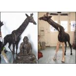 BRONZE GIRAFFES, two, of large proportions, 210cm H.