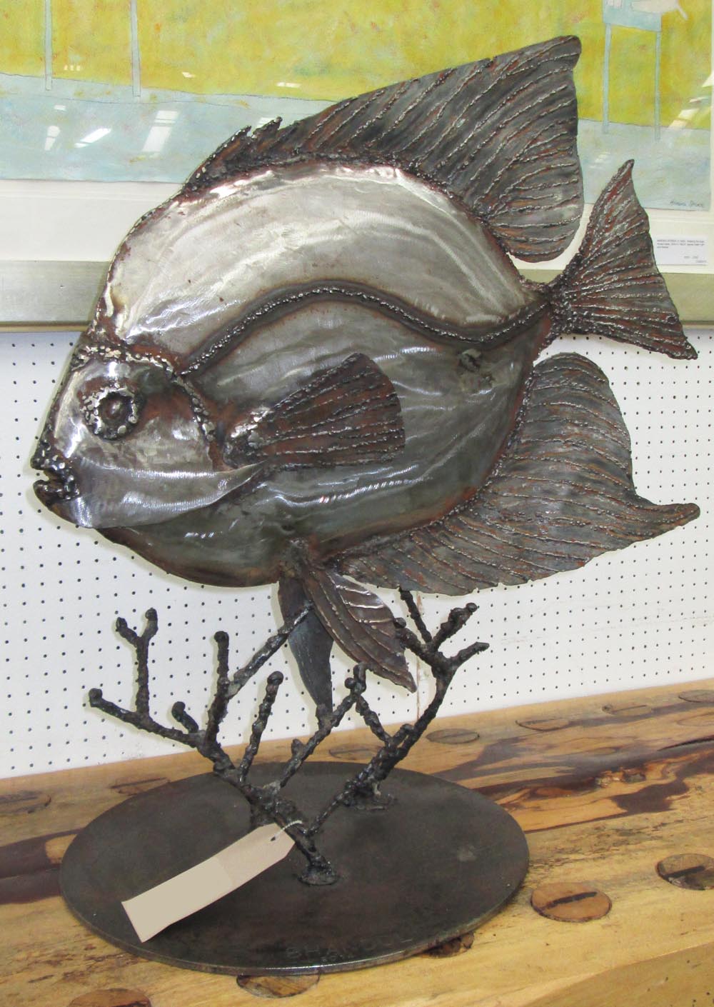ANGEL FISH SCULPTURE, welded metal, suitable for a garden, will develop a rustic patina over time,