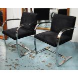 KNOLL STUDIO BRNO CHAIRS, a set of four, in black suede with polished metal frames, stamped,