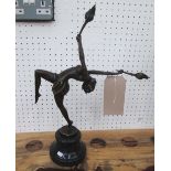BRONZE STATUE OF A DANCER, Art Deco style, on a marble base, 45cm H.