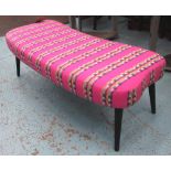 DESIGNERS GUILD FOOTSTOOL, in pink and squared fabric on turned supports, 118cm x 48cm x 39cm H.