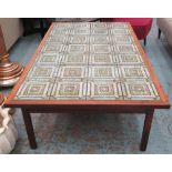 LOW TABLE, 1960s teak with a tiled top, 88cm D x 50cm H x 150cm L.