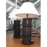 LAMPS, a pair, with turned columns and shades, each 78cm H overall.