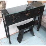 CONSOLE TABLE Chinese style in black lacquer with four drawers and cupboard below,