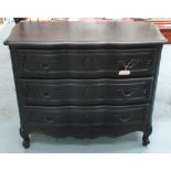 COMMODE, French style ebonised with three drawers, 52cm x 87cm H x 108cm.