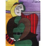 PABLO PICASSO (Spanish,1881-1973) 'Femme assise dans un fauteuil rouge' rug by Desso, 115cm x 90cm,