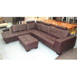 ROCHE BOBOIS CORNER SOFA, in brown leather with ottoman, with an adjustable headrest,