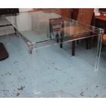 CAREW JONES DINING TABLE, glass and perspex, 125cm D x 215cm L x 79cm H, unstamped.