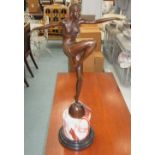 BRONZE DANCER, Art Nouveau style on rouge and black marble base, 57cm H.