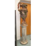 FANTASY URN, in cold painted bronze on pedestal, 187cm H.