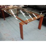 DINING TABLE, with a rectangular glass top on a wooden base, 231cm x 114cm x 76cm H.