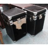 STEAMER TRUNKS, a pair, chrome studs on black leather and white cowhide leather edging,