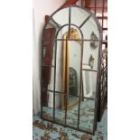 GARDEN MIRROR, of arched form with metal frame, 110cm x 210cm H.