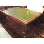 LIBRARY TABLE, Victorian mahogany with a green leather top and three drawers on either side,