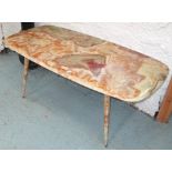 LOW TABLE, Italian with a shaped onyx top on turned supports, 103cm x 43cm H x 53cm.